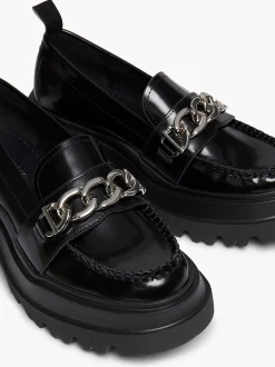 Sale G.H.BASS Platform Lug Chain Loafers Black