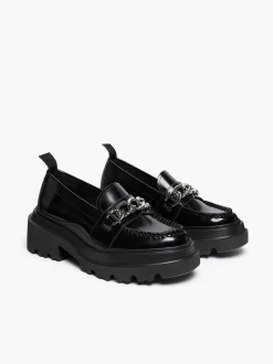 Sale G.H.BASS Platform Lug Chain Loafers Black