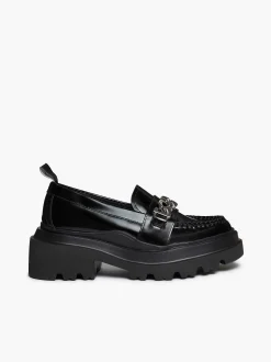 Sale G.H.BASS Platform Lug Chain Loafers Black