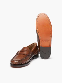 Hot G.H.BASS Weejuns Brogue Penny Loafers Cognac