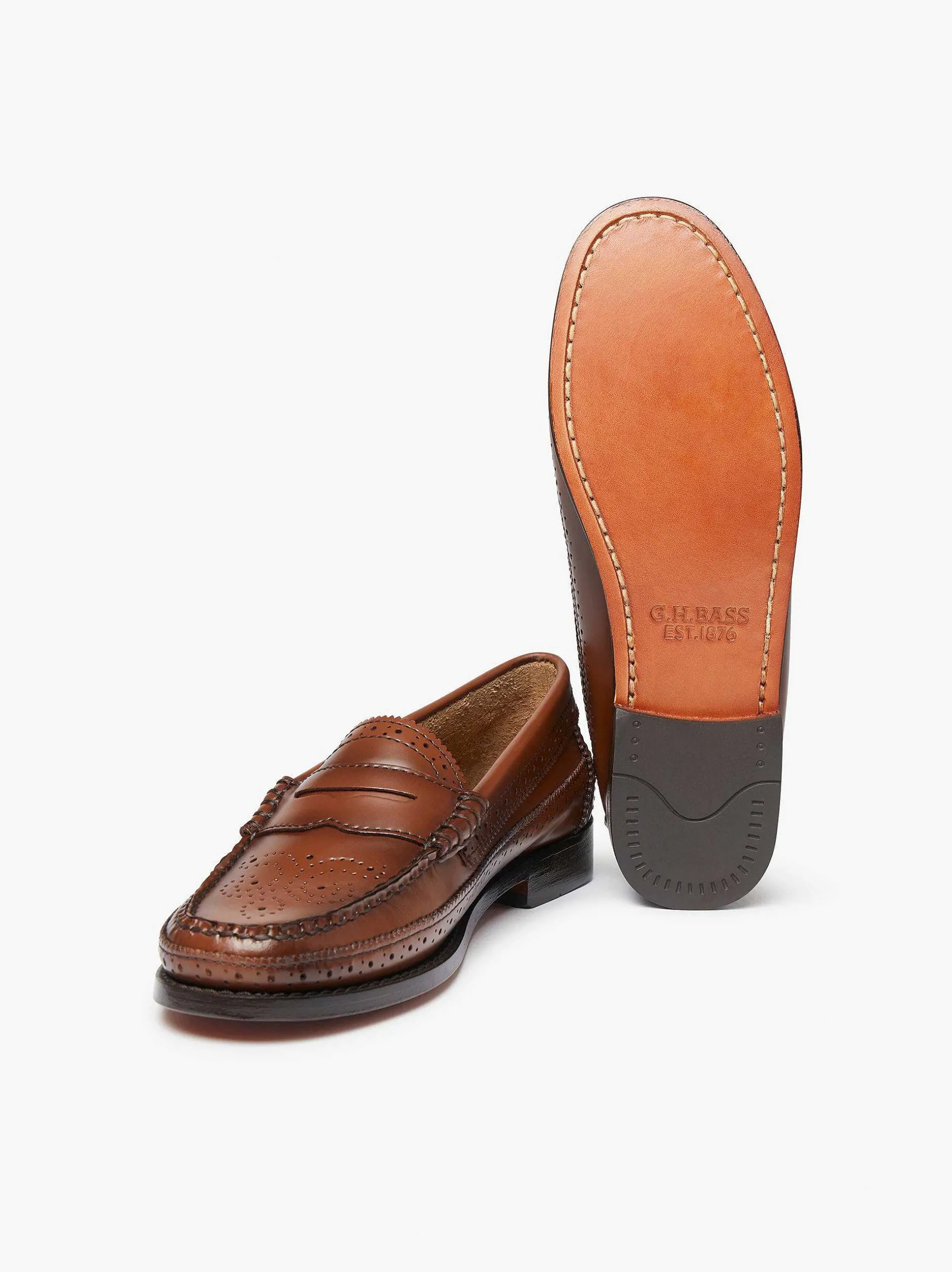 Hot G.H.BASS Weejuns Brogue Penny Loafers Cognac
