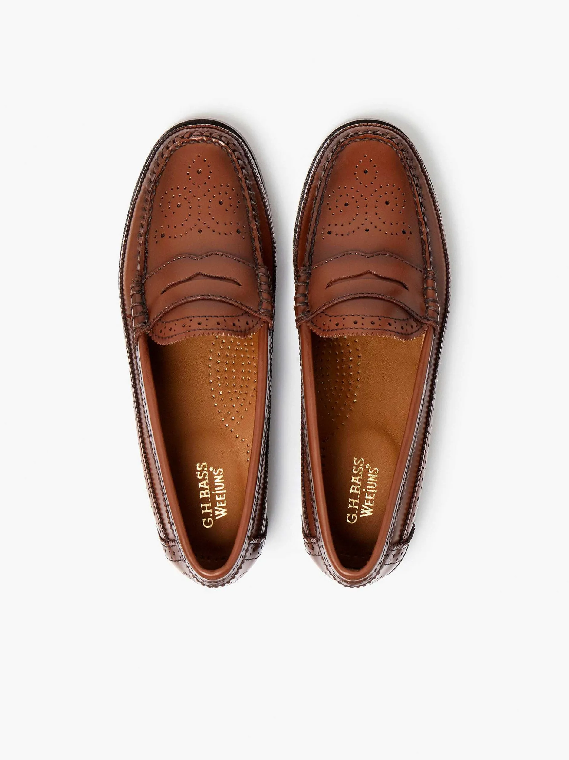 Hot G.H.BASS Weejuns Brogue Penny Loafers Cognac