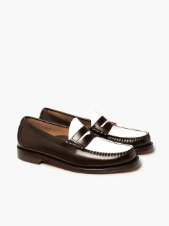 New G.H.BASS Weejuns Larson Penny Loafers Dark Brown & White