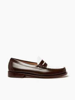 New G.H.BASS Weejuns Larson Penny Loafers Dark Brown & White