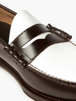 New G.H.BASS Weejuns Larson Penny Loafers Dark Brown & White