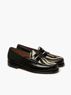 New G.H.BASS Weejuns Larson Penny Loafers Zebra Print & Black