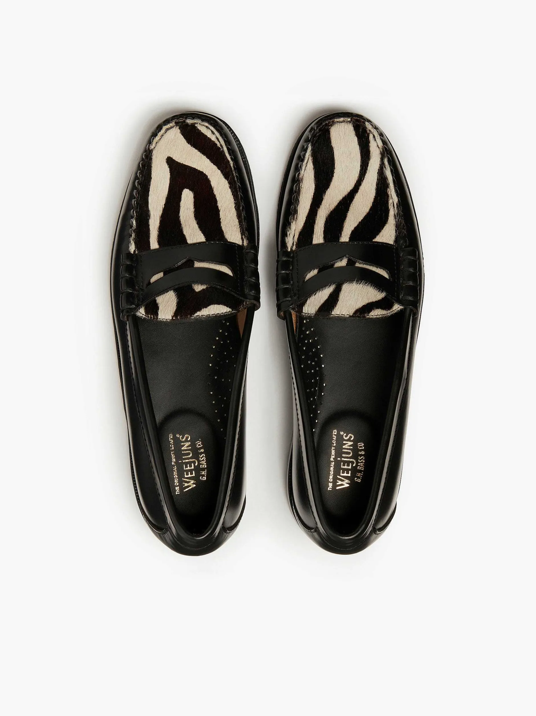New G.H.BASS Weejuns Larson Penny Loafers Zebra Print & Black
