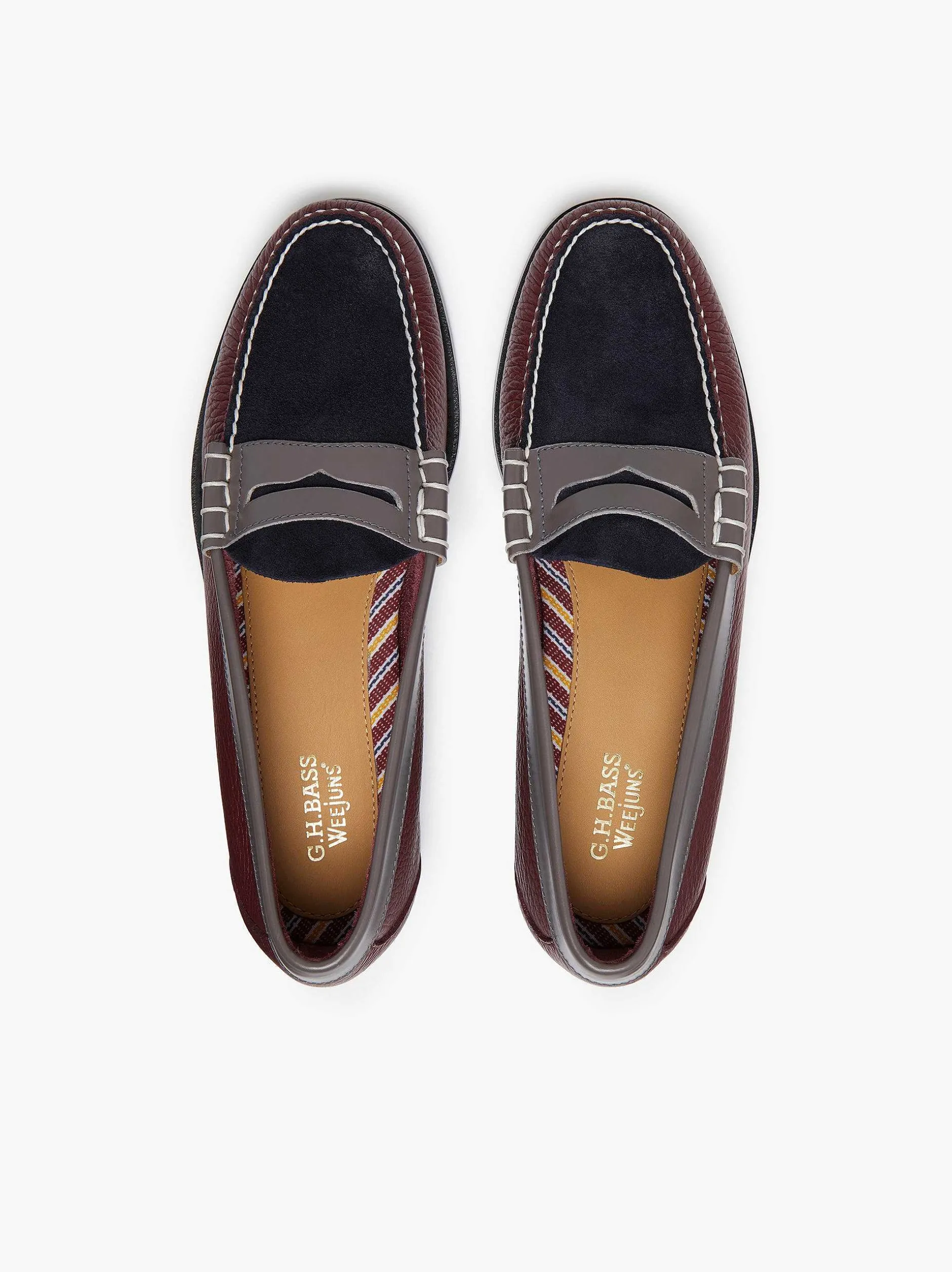 Discount G.H.BASS Weejuns Larson Tricolour Penny Loafers Navy Wine Grey