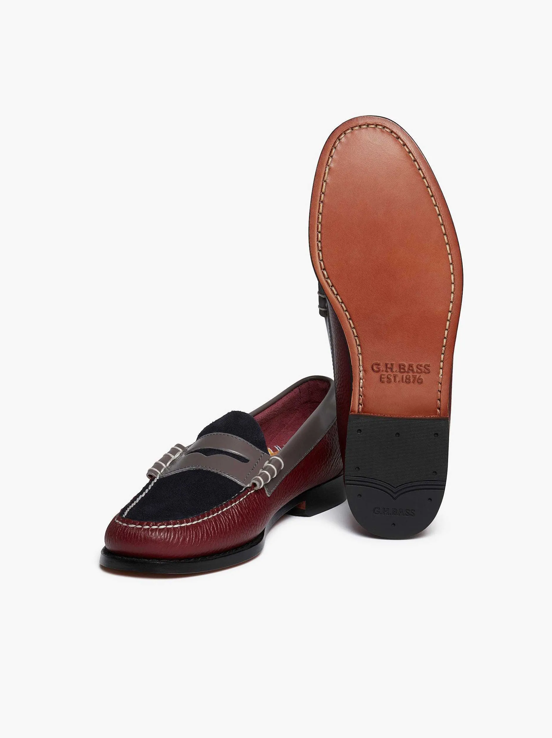 Discount G.H.BASS Weejuns Larson Tricolour Penny Loafers Navy Wine Grey