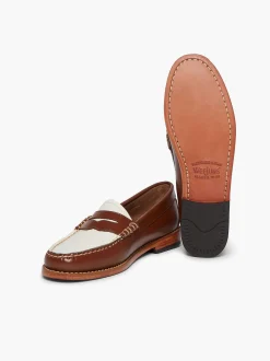 G.H.BASS Weejuns Penny Loafers Cognac & White