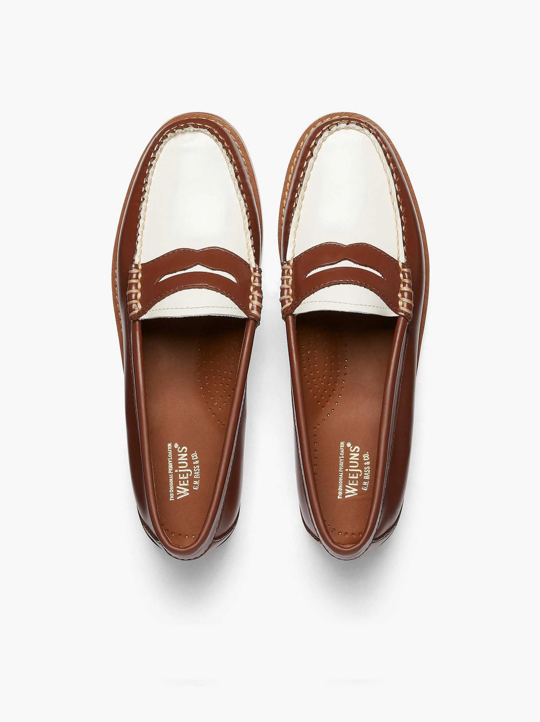 G.H.BASS Weejuns Penny Loafers Cognac & White