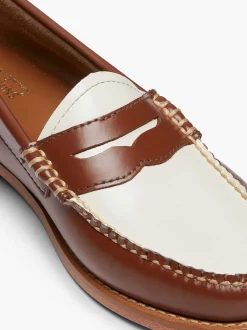 G.H.BASS Weejuns Penny Loafers Cognac & White