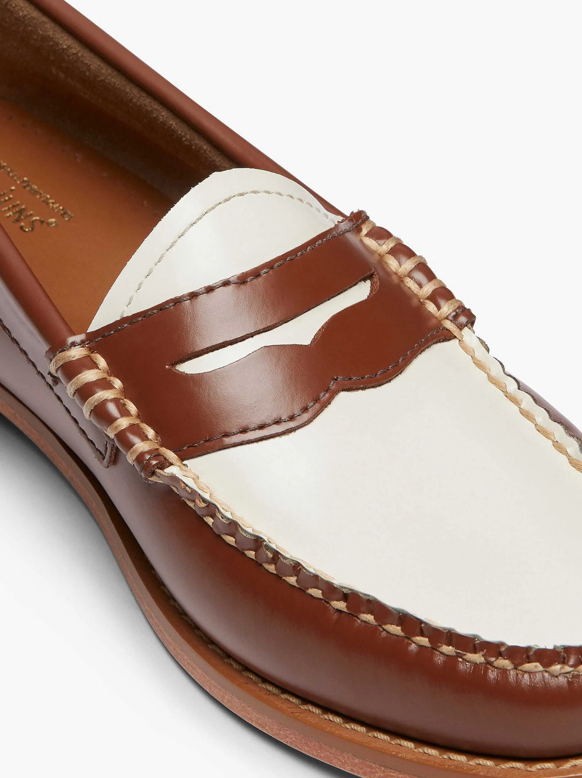 G.H.BASS Weejuns Penny Loafers Cognac & White