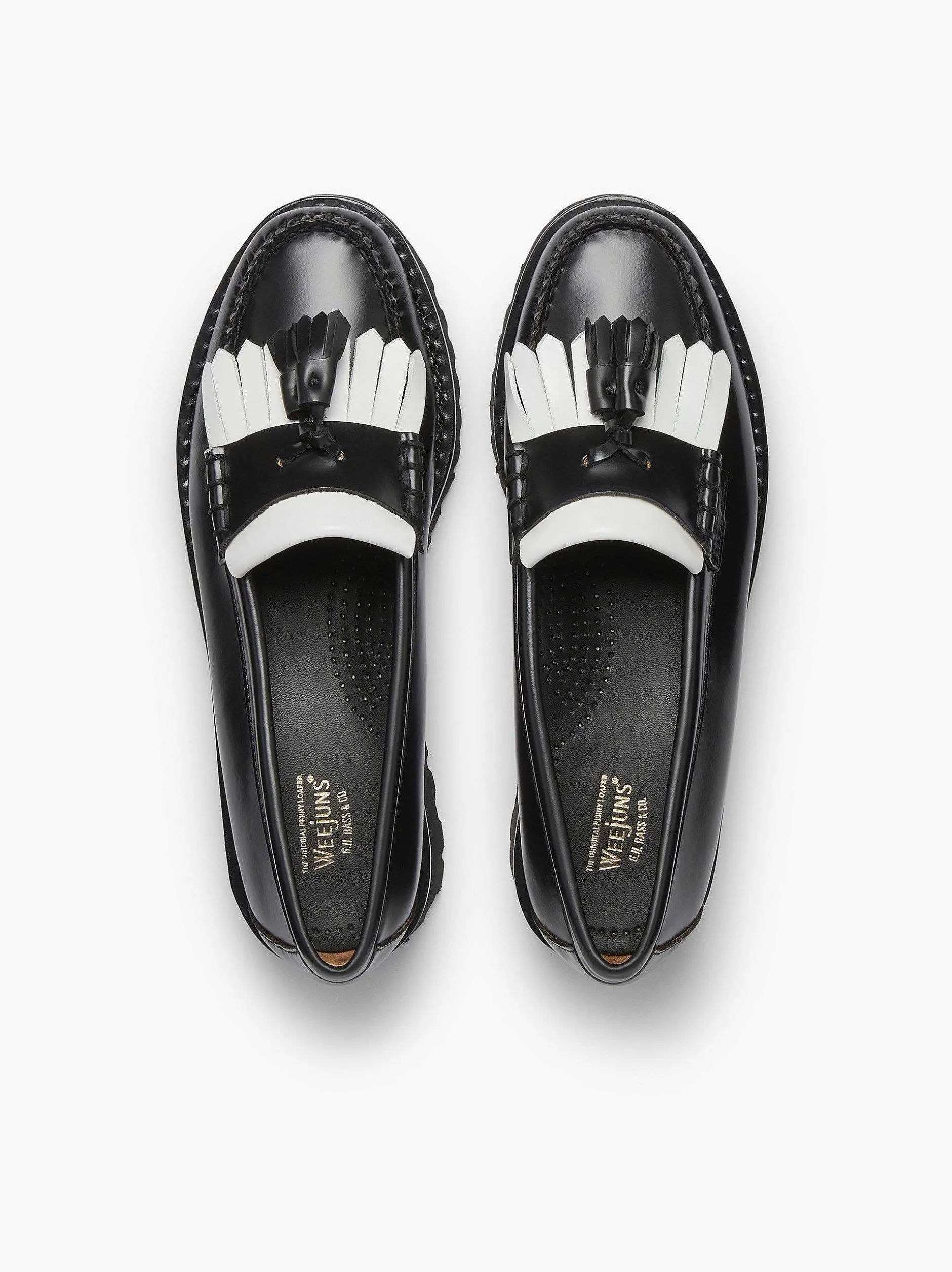 Best G.H.BASS Weejuns 90S Esther Kiltie Tassel Loafers Black & White