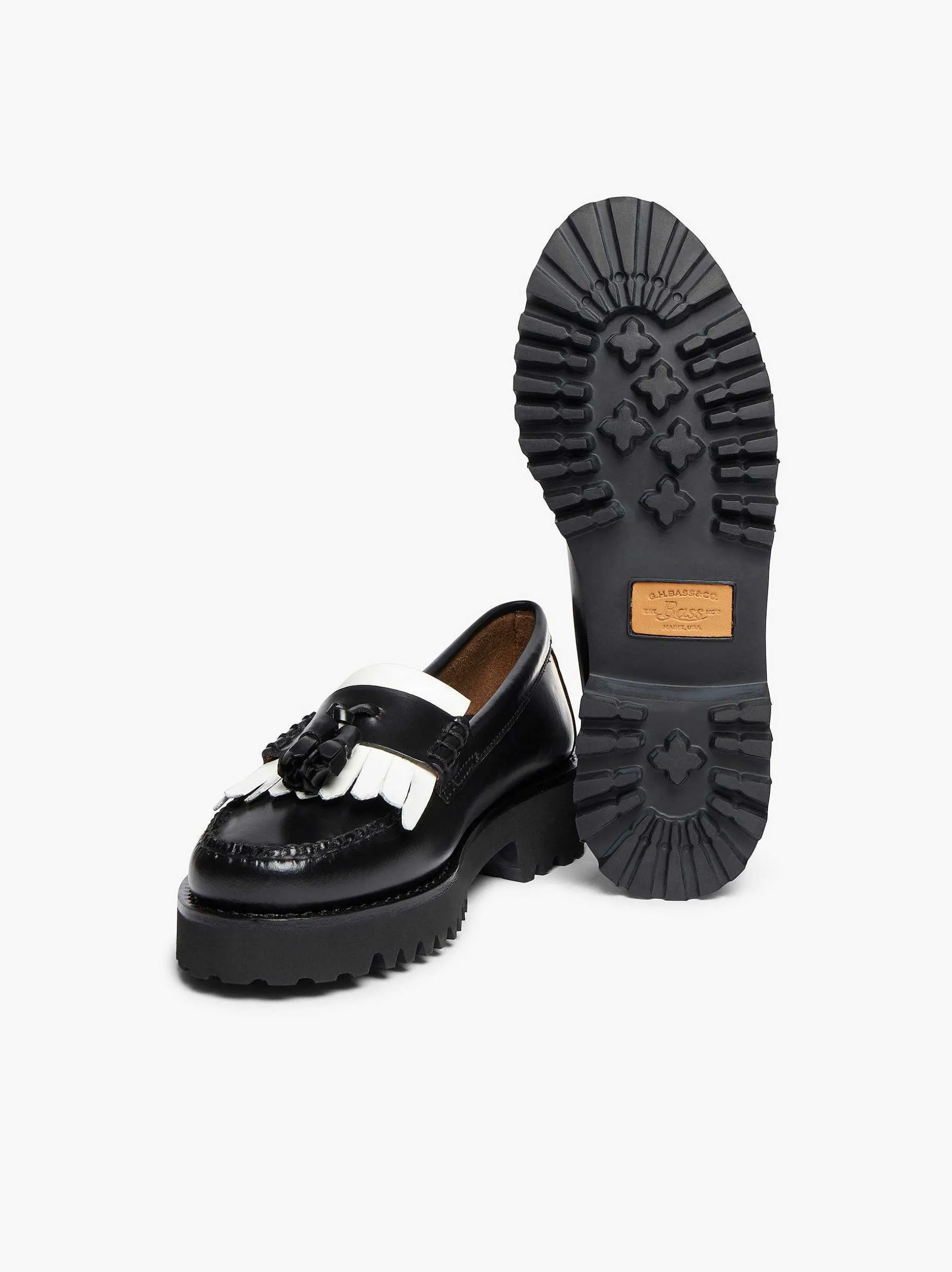 Best G.H.BASS Weejuns 90S Esther Kiltie Tassel Loafers Black & White