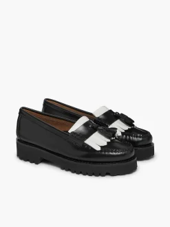Best G.H.BASS Weejuns 90S Esther Kiltie Tassel Loafers Black & White