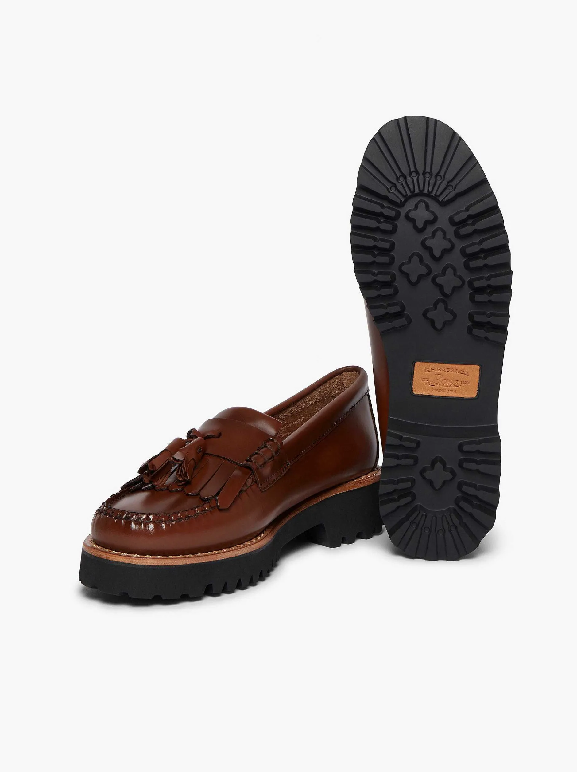 Clearance G.H.BASS Weejuns 90S Esther Kiltie Tassel Loafers Cognac