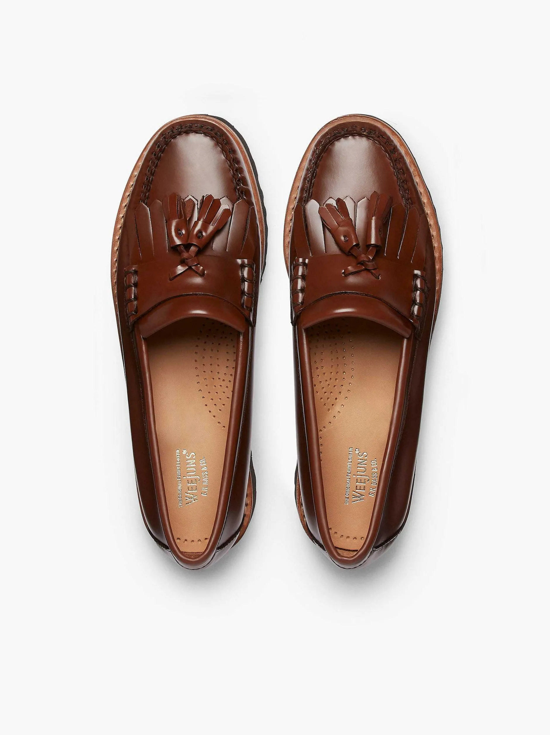 Clearance G.H.BASS Weejuns 90S Esther Kiltie Tassel Loafers Cognac