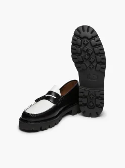 New G.H.BASS Weejuns Super Lug Larson Penny Loafers Black & White